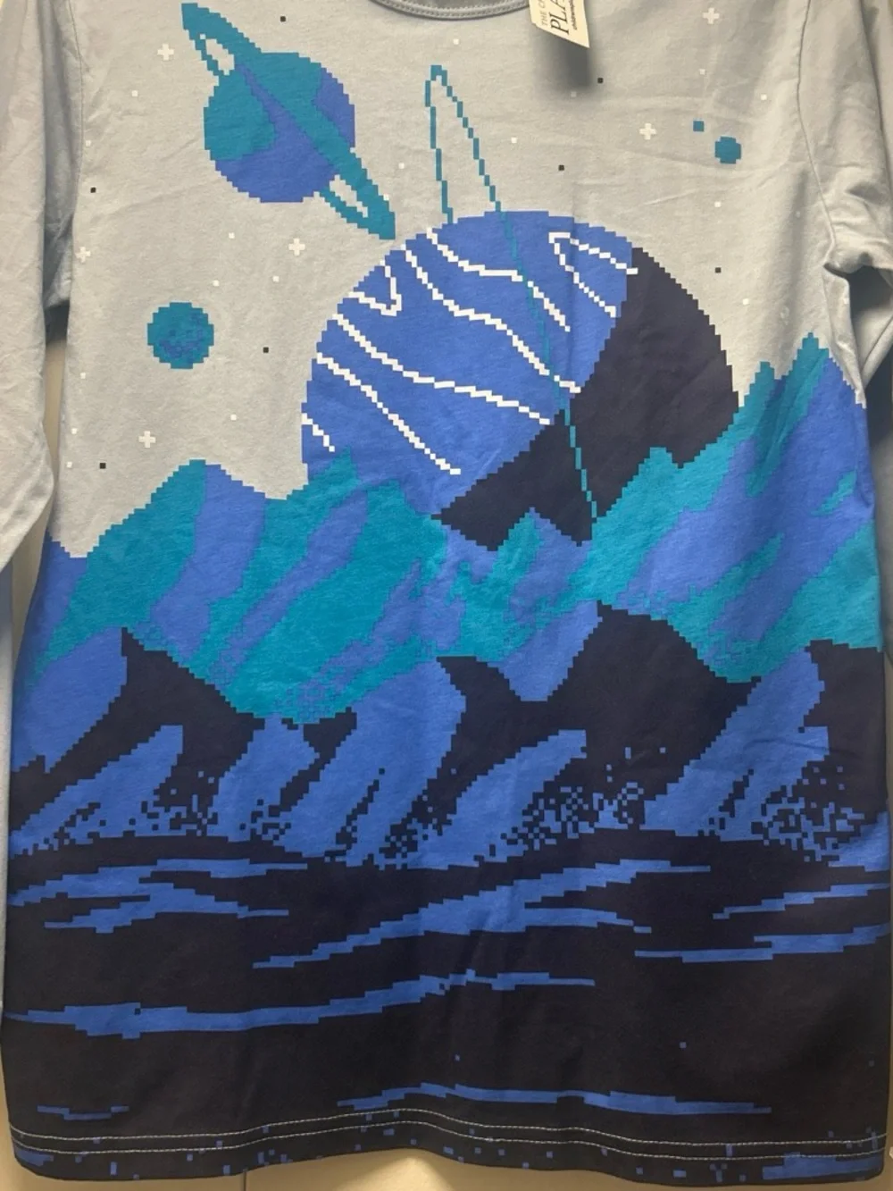 The Children's Place Light Blue Space Pixel Planet Long Sleeve Tee